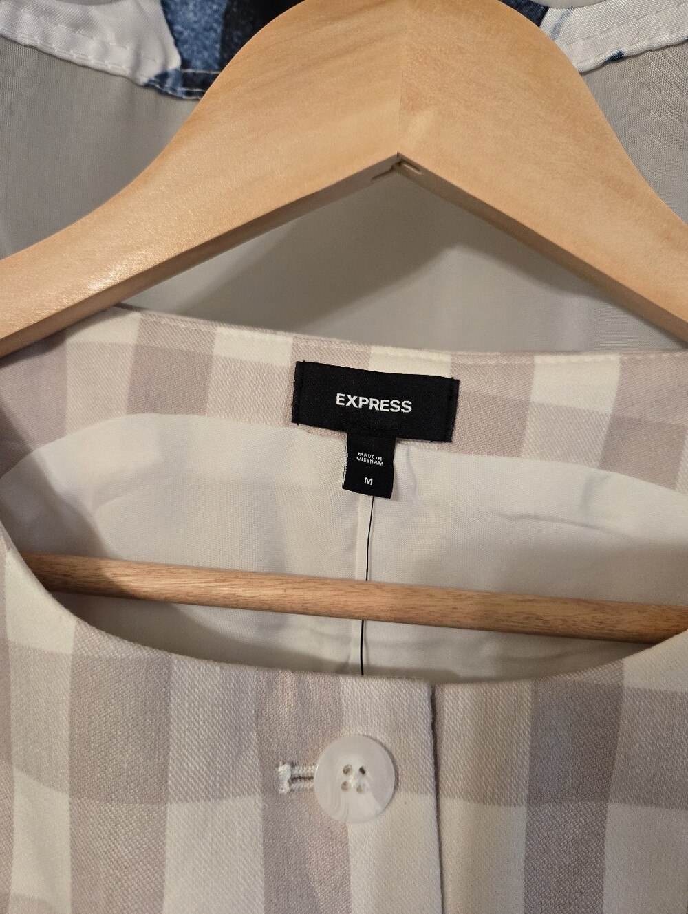 Linen-Blend Gingham Boat Neck Cutaway Blazer Vest - Picture 3 of 5